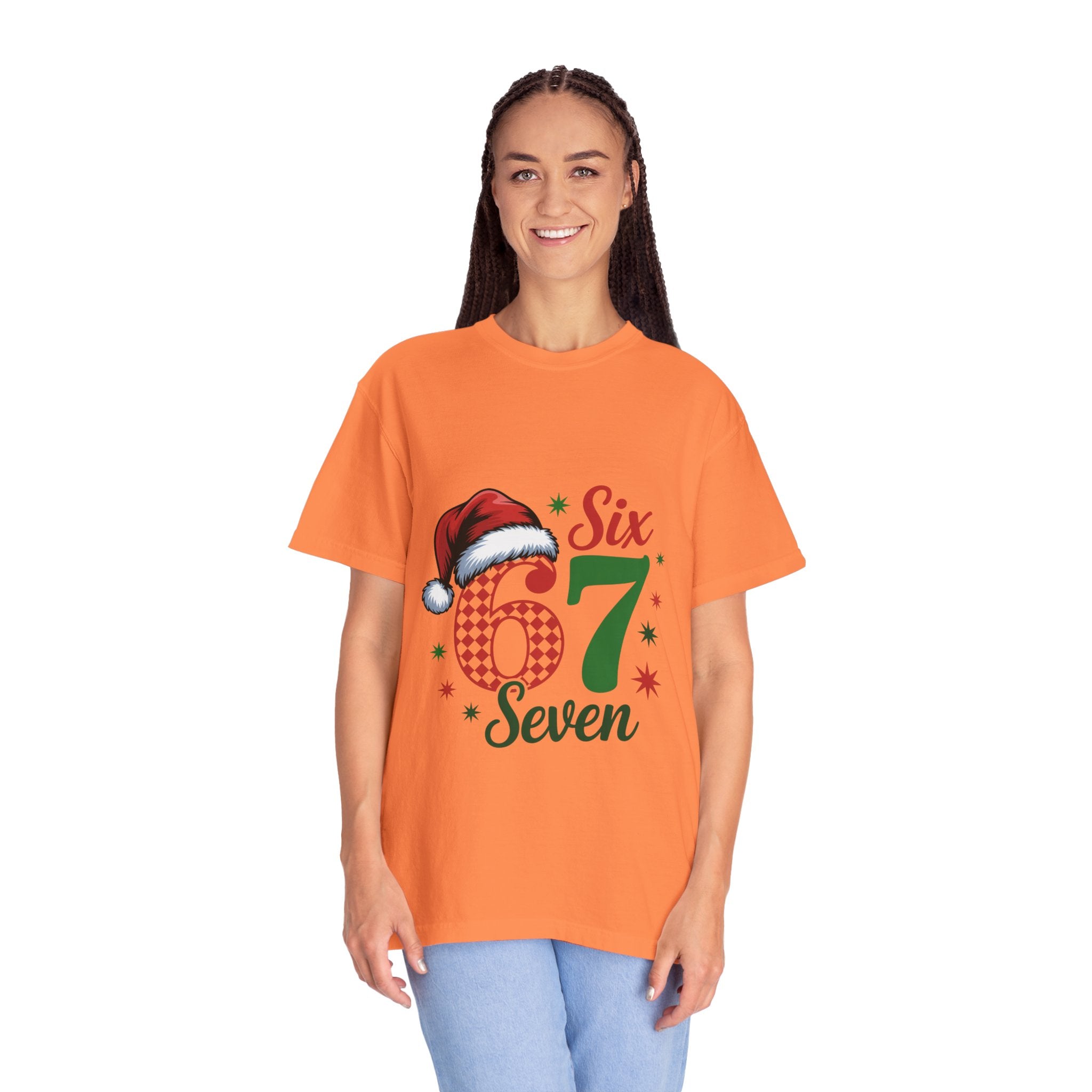 67 Six Seven Christmas T-shirt | Santa Hat Holiday Number Design