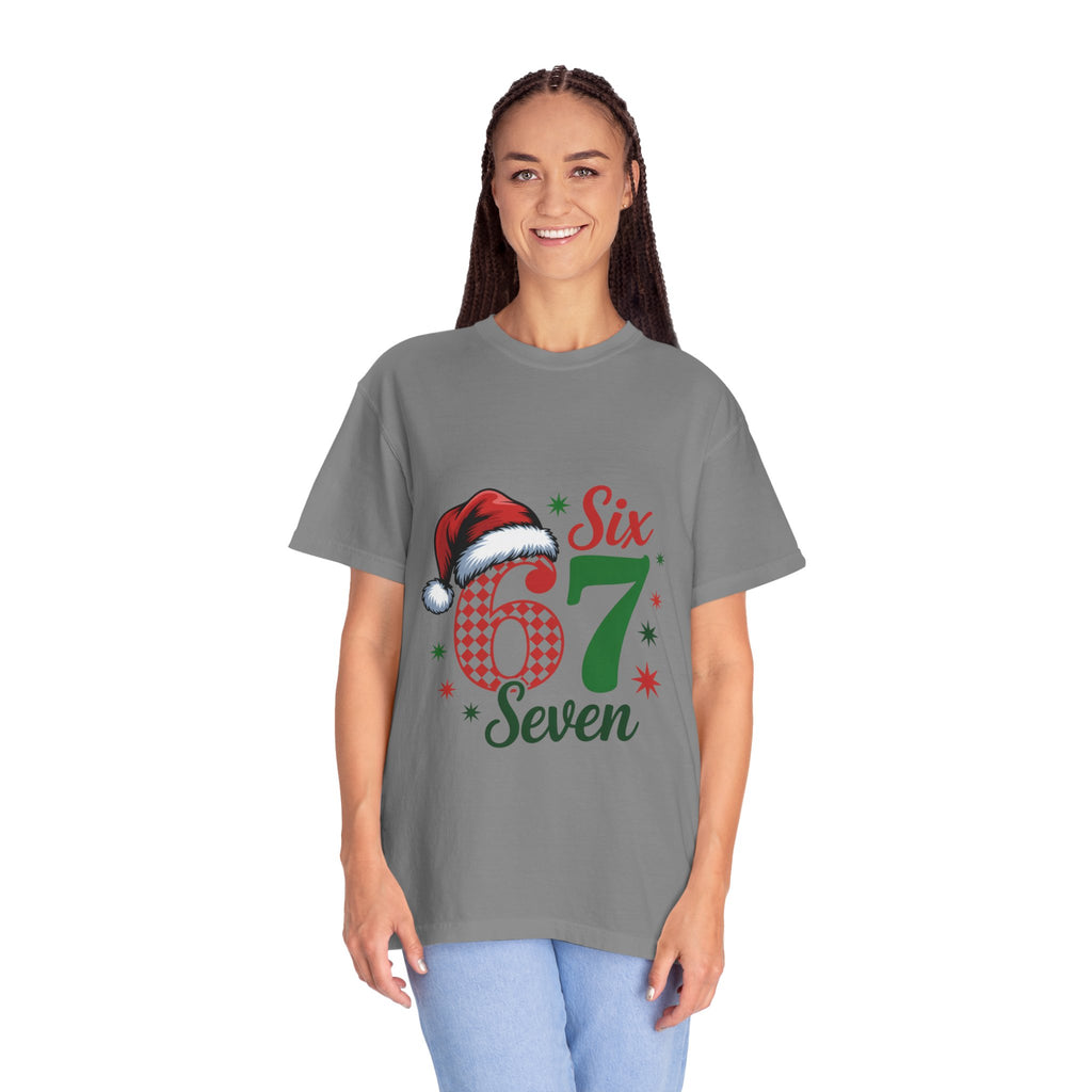 67 Six Seven Christmas T-shirt | Santa Hat Holiday Number Design