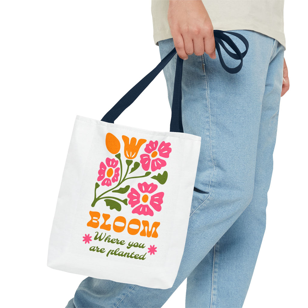 Bloom Where You Are Planted Tote Bag | Floral Retro Design
