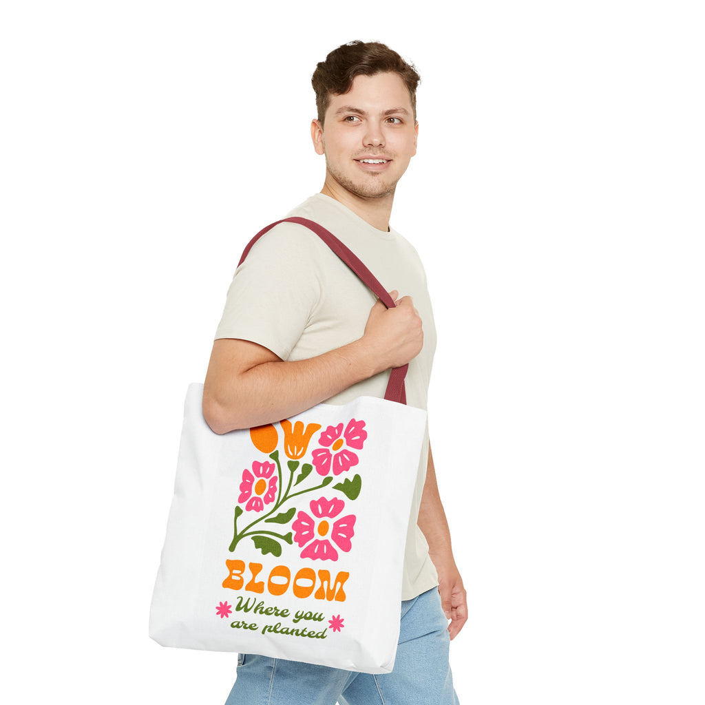 Bloom Where You Are Planted Tote Bag | Floral Retro Design