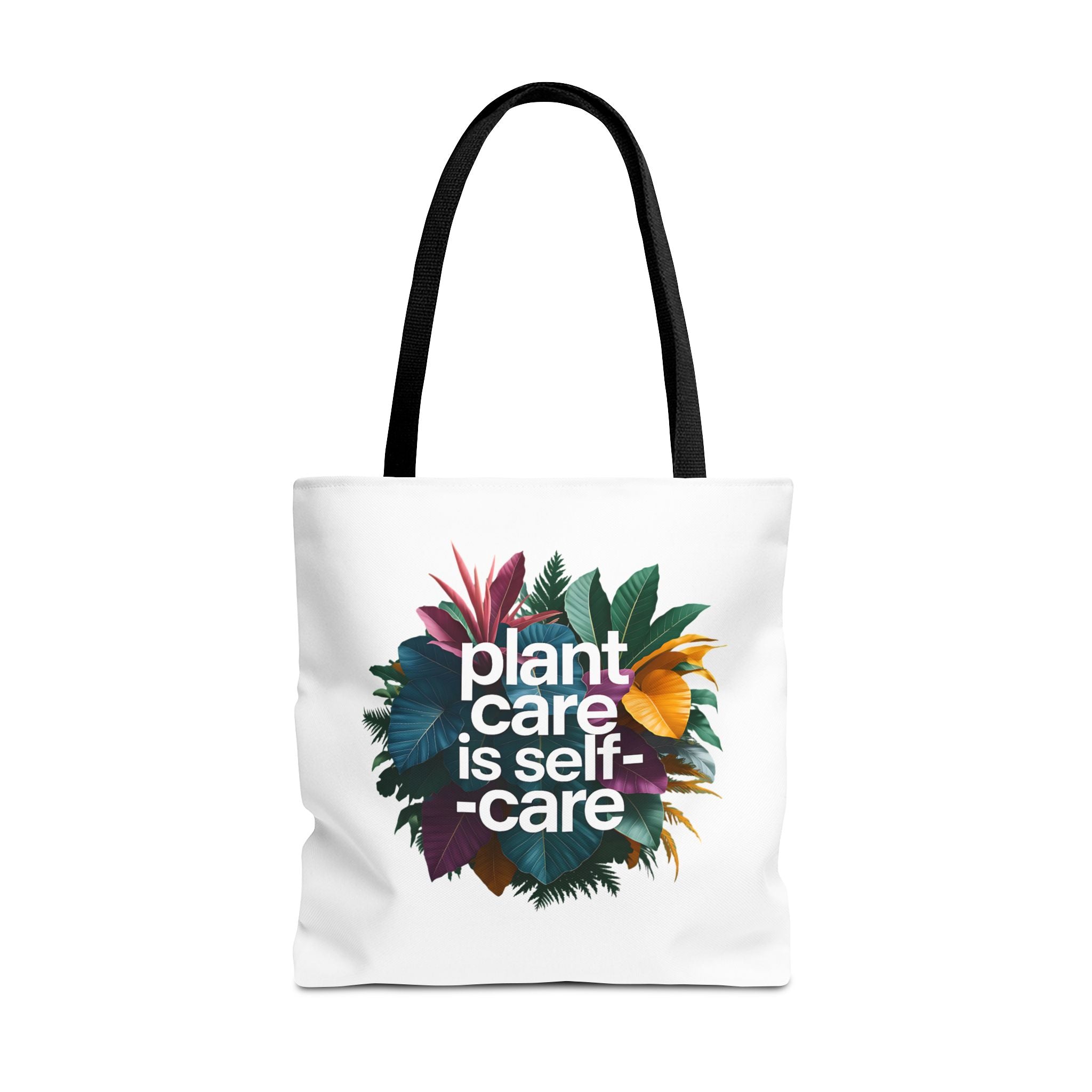 Plant Care Is Self-Care tote | botanical wreath, typography, plant lover