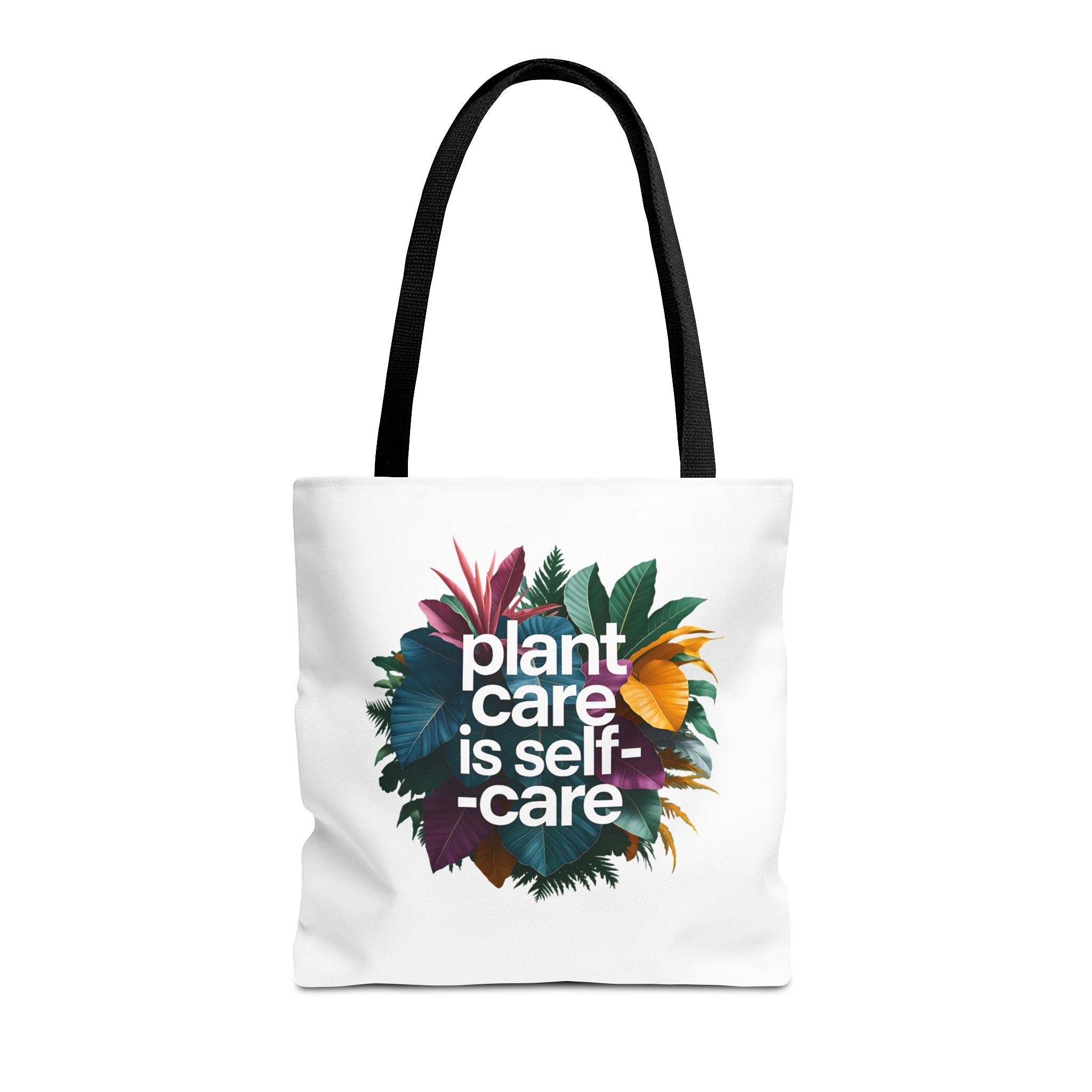 Plant Care Is Self-Care tote | botanical wreath, typography, plant lover