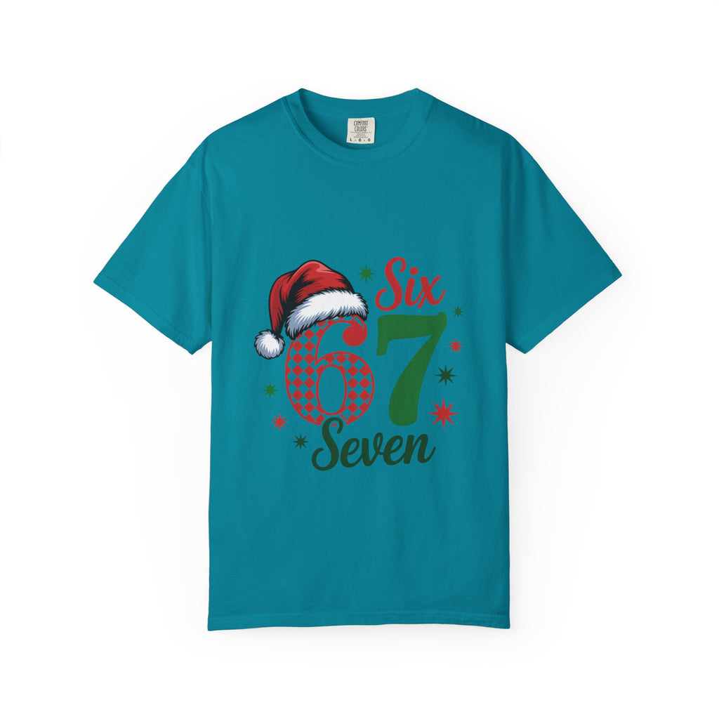 67 Six Seven Christmas T-shirt | Santa Hat Holiday Number Design