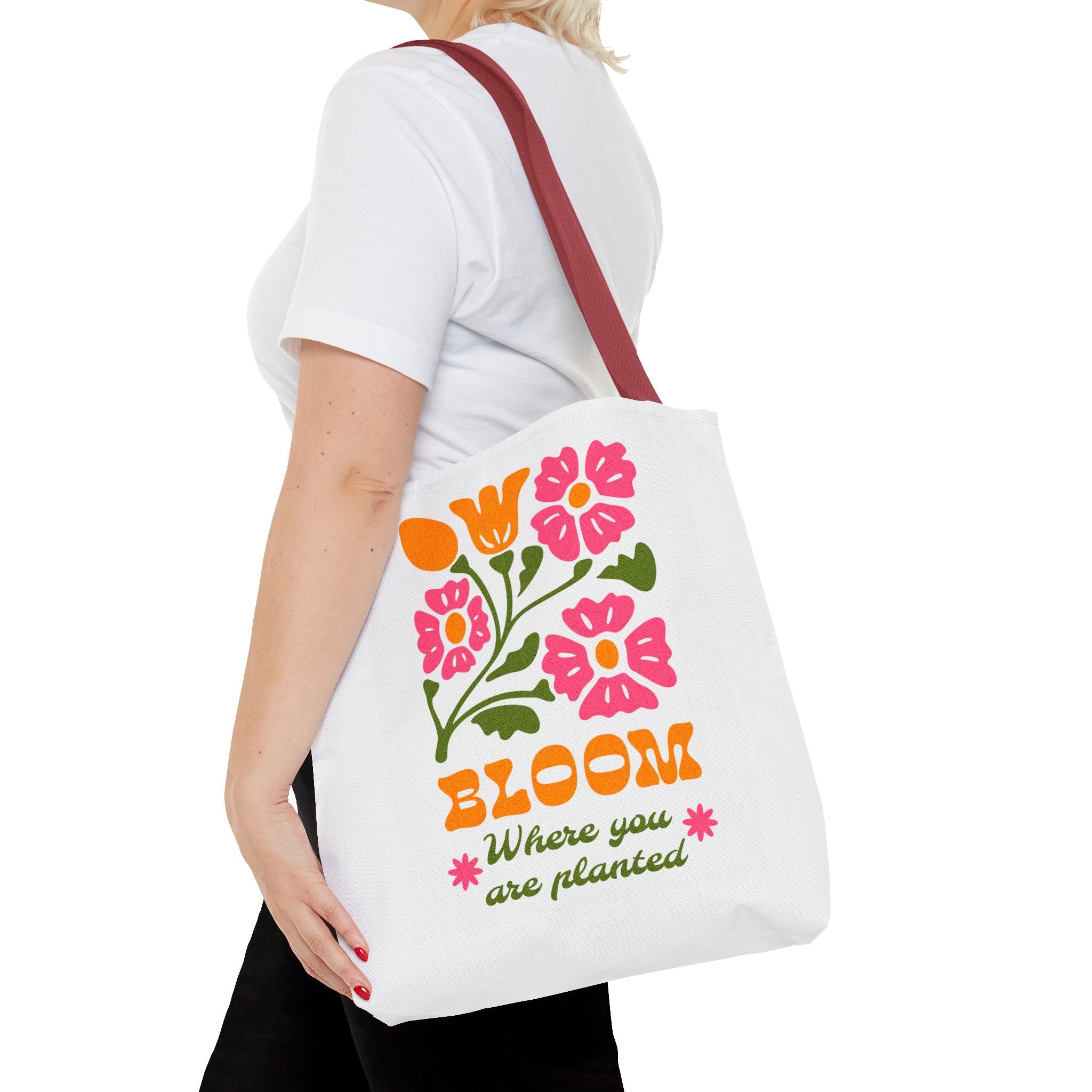 Bloom Where You Are Planted Tote Bag | Floral Retro Design