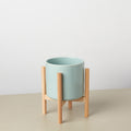 Cylinder Planter with Wood Stand - 5" Pot